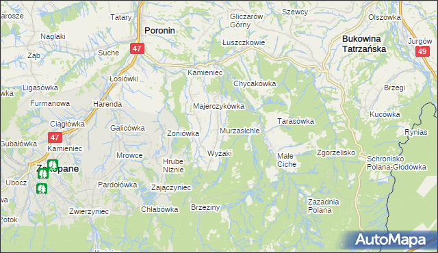 mapa Murzasichle, Murzasichle na mapie Targeo