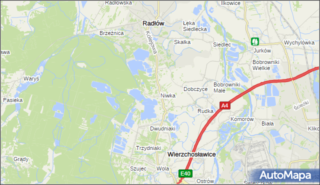 mapa Niwka gmina Radłów, Niwka gmina Radłów na mapie Targeo