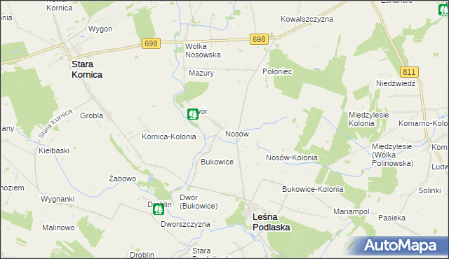 mapa Nosów gmina Leśna Podlaska, Nosów gmina Leśna Podlaska na mapie Targeo