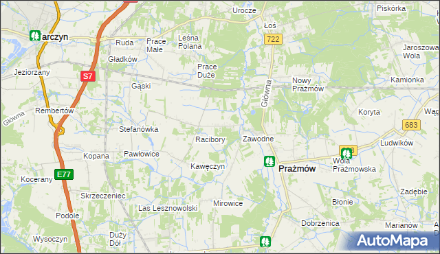 mapa Nowe Racibory gmina Tarczyn, Nowe Racibory gmina Tarczyn na mapie Targeo