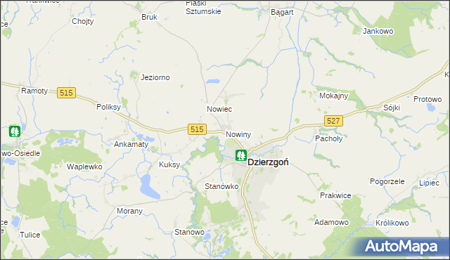 mapa Nowiny gmina Dzierzgoń, Nowiny gmina Dzierzgoń na mapie Targeo