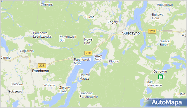 mapa Nowy Dwór gmina Sulęczyno, Nowy Dwór gmina Sulęczyno na mapie Targeo