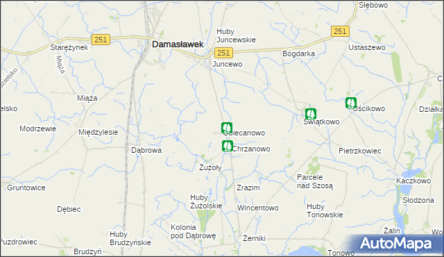 mapa Obiecanowo gmina Janowiec Wielkopolski, Obiecanowo gmina Janowiec Wielkopolski na mapie Targeo