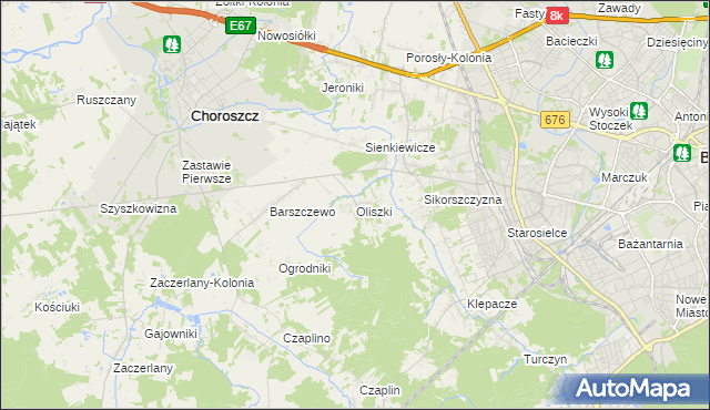 mapa Oliszki gmina Choroszcz, Oliszki gmina Choroszcz na mapie Targeo