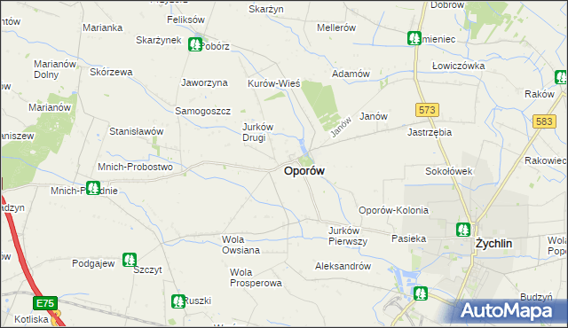 mapa Oporów powiat kutnowski, Oporów powiat kutnowski na mapie Targeo