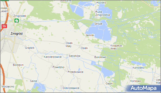 mapa Osiek gmina Żmigród, Osiek gmina Żmigród na mapie Targeo