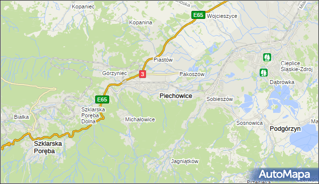 mapa Piechowice powiat jeleniogórski, Piechowice powiat jeleniogórski na mapie Targeo