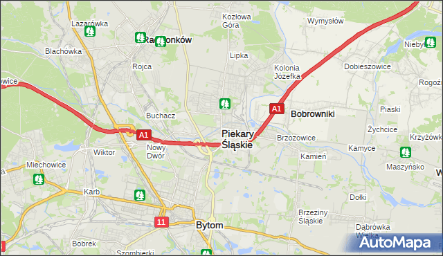 mapa Piekary Śląskie, Piekary Śląskie na mapie Targeo
