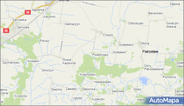 mapa Podborowo gmina Pakosław, Podborowo gmina Pakosław na mapie Targeo