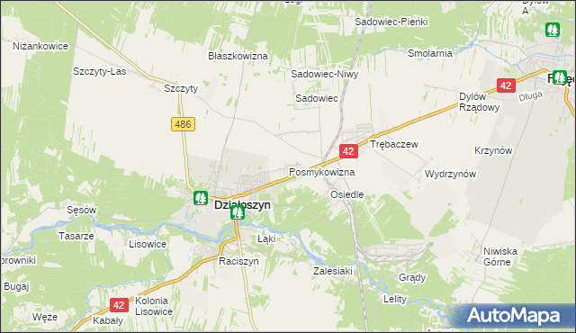 mapa Posmykowizna gmina Działoszyn, Posmykowizna gmina Działoszyn na mapie Targeo