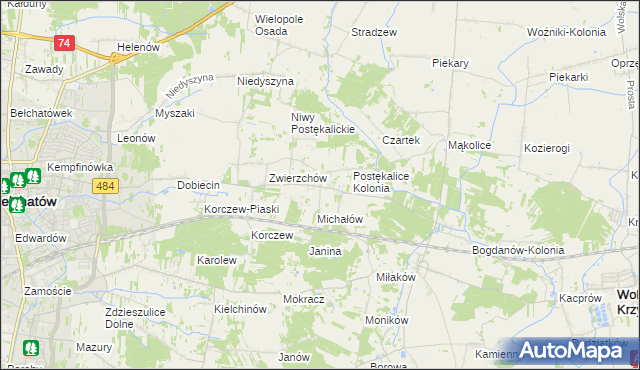 mapa Postękalice, Postękalice na mapie Targeo