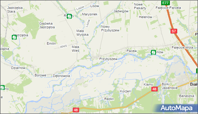 mapa Przybyszew gmina Promna, Przybyszew gmina Promna na mapie Targeo