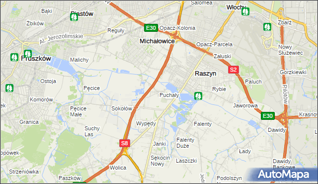mapa Puchały gmina Raszyn, Puchały gmina Raszyn na mapie Targeo