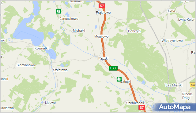 mapa Rączki gmina Nidzica, Rączki gmina Nidzica na mapie Targeo