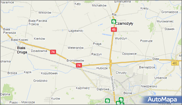 mapa Raczyn gmina Czarnożyły, Raczyn gmina Czarnożyły na mapie Targeo
