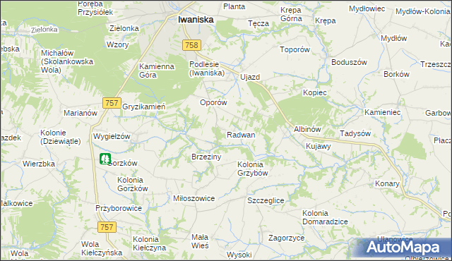 mapa Radwan gmina Iwaniska, Radwan gmina Iwaniska na mapie Targeo