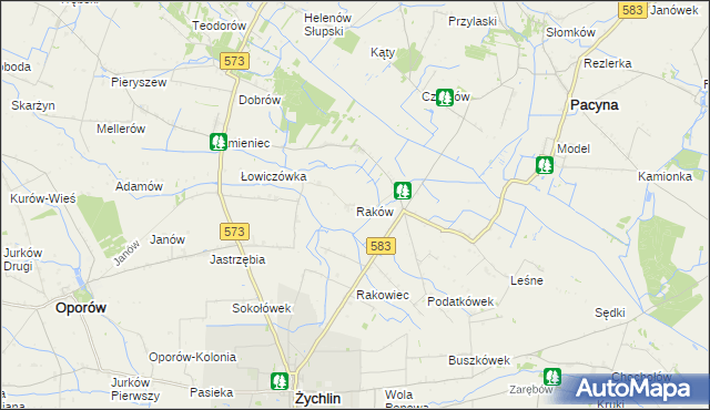 mapa Raków gmina Pacyna, Raków gmina Pacyna na mapie Targeo