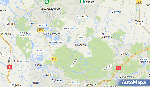 mapa Raszowa gmina Leśnica, Raszowa gmina Leśnica na mapie Targeo