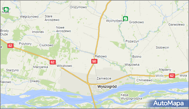 mapa Rębowo gmina Wyszogród, Rębowo gmina Wyszogród na mapie Targeo