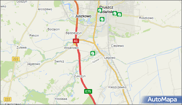mapa Rusocin gmina Pruszcz Gdański, Rusocin gmina Pruszcz Gdański na mapie Targeo