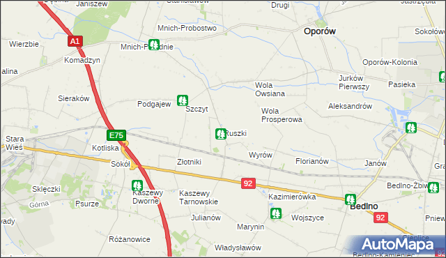 mapa Ruszki gmina Bedlno, Ruszki gmina Bedlno na mapie Targeo