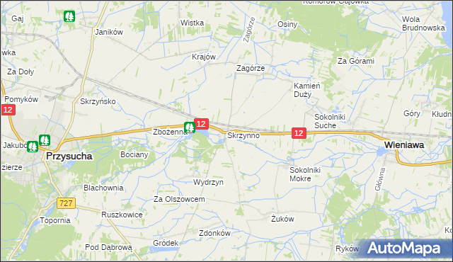 mapa Skrzynno gmina Wieniawa, Skrzynno gmina Wieniawa na mapie Targeo