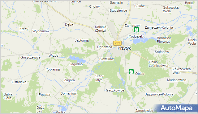 mapa Słowików gmina Przytyk, Słowików gmina Przytyk na mapie Targeo