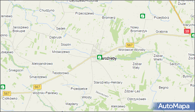 mapa Staroźreby, Staroźreby na mapie Targeo