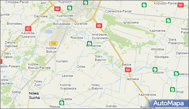 mapa Stary Białynin, Stary Białynin na mapie Targeo