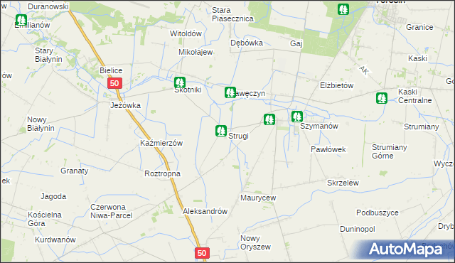 mapa Strugi gmina Teresin, Strugi gmina Teresin na mapie Targeo