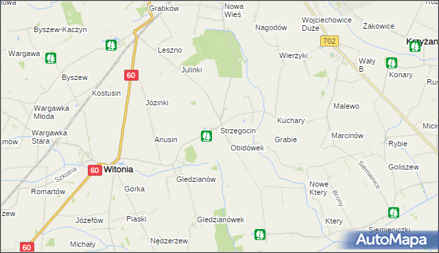 mapa Strzegocin gmina Kutno, Strzegocin gmina Kutno na mapie Targeo