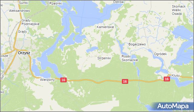 mapa Strzelniki gmina Orzysz, Strzelniki gmina Orzysz na mapie Targeo