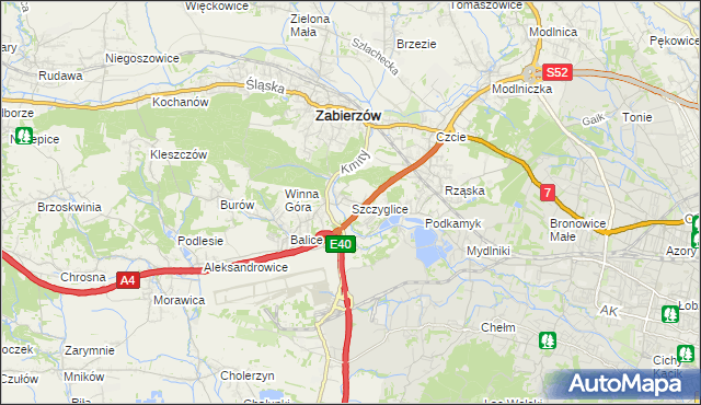 mapa Szczyglice gmina Zabierzów, Szczyglice gmina Zabierzów na mapie Targeo