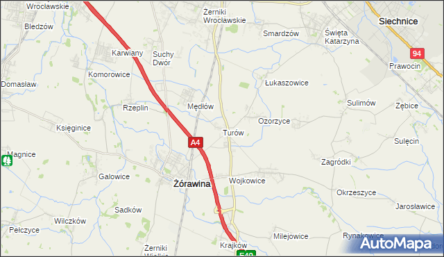 mapa Turów gmina Żórawina, Turów gmina Żórawina na mapie Targeo