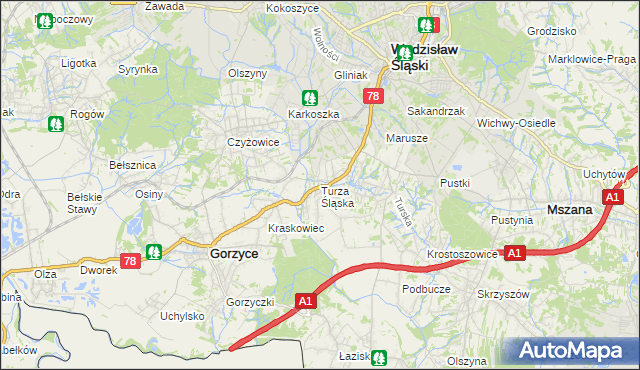 mapa Turza Śląska, Turza Śląska na mapie Targeo