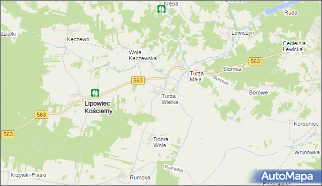 mapa Turza Wielka gmina Lipowiec Kościelny, Turza Wielka gmina Lipowiec Kościelny na mapie Targeo