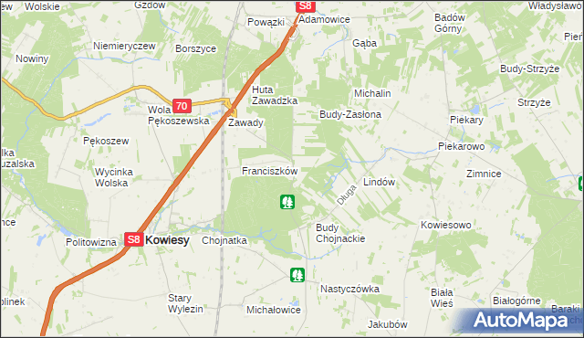 mapa Ulaski gmina Kowiesy, Ulaski gmina Kowiesy na mapie Targeo