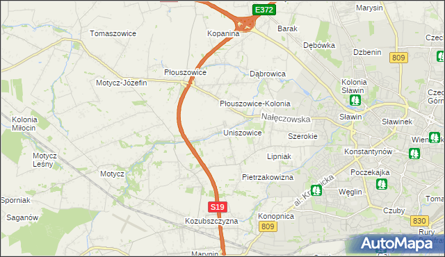 mapa Uniszowice, Uniszowice na mapie Targeo