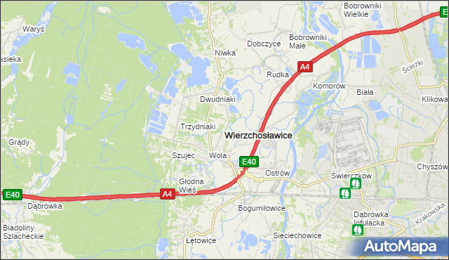 mapa Wierzchosławice powiat tarnowski, Wierzchosławice powiat tarnowski na mapie Targeo