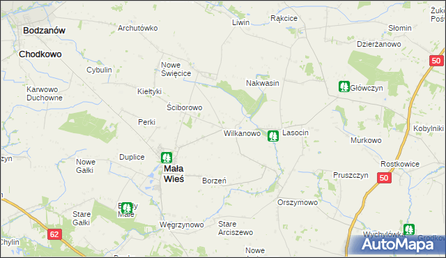 mapa Wilkanowo gmina Mała Wieś, Wilkanowo gmina Mała Wieś na mapie Targeo