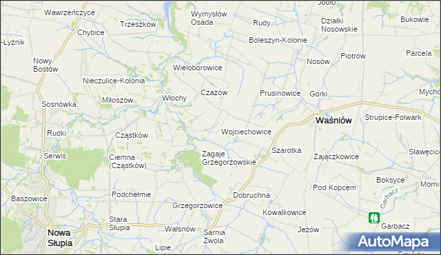 mapa Wojciechowice gmina Waśniów, Wojciechowice gmina Waśniów na mapie Targeo