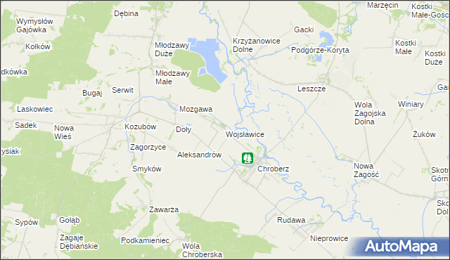 mapa Wojsławice gmina Złota, Wojsławice gmina Złota na mapie Targeo