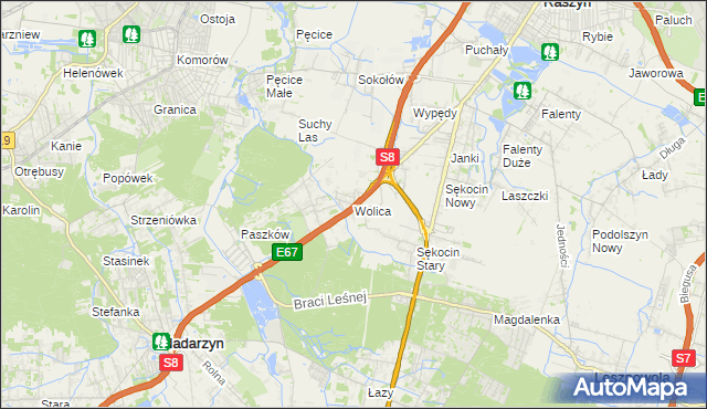 mapa Wolica gmina Nadarzyn, Wolica gmina Nadarzyn na mapie Targeo