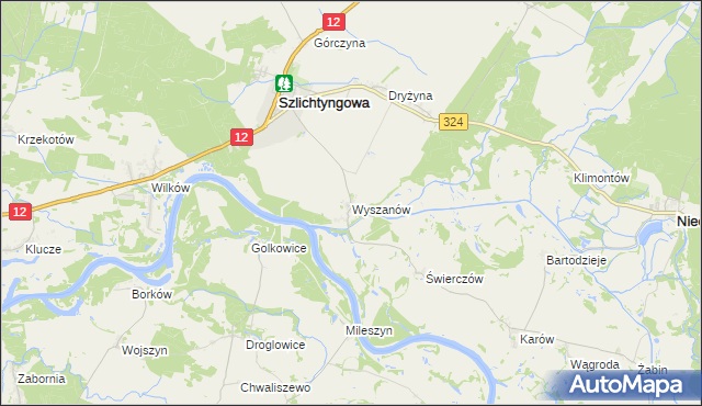 mapa Wyszanów gmina Szlichtyngowa, Wyszanów gmina Szlichtyngowa na mapie Targeo