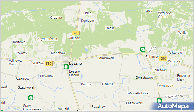 mapa Zaborówek gmina Leszno, Zaborówek gmina Leszno na mapie Targeo