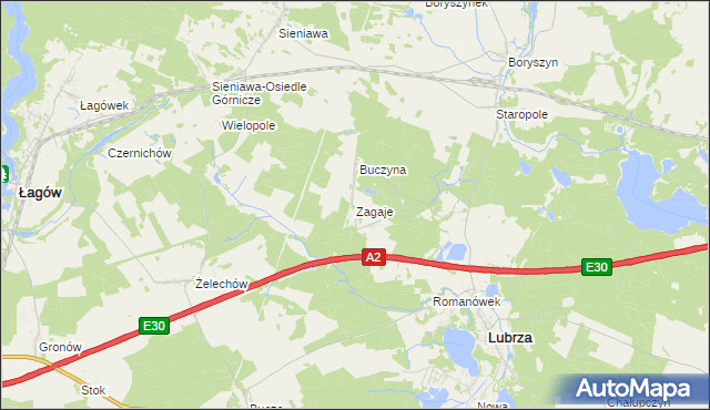 mapa Zagaje gmina Lubrza, Zagaje gmina Lubrza na mapie Targeo