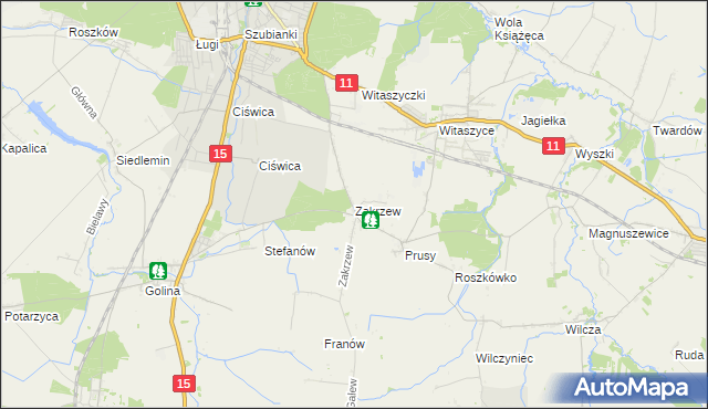 mapa Zakrzew gmina Jarocin, Zakrzew gmina Jarocin na mapie Targeo