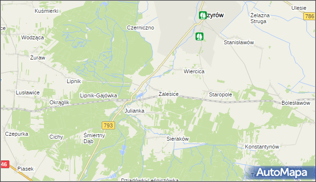 mapa Zalesice gmina Przyrów, Zalesice gmina Przyrów na mapie Targeo