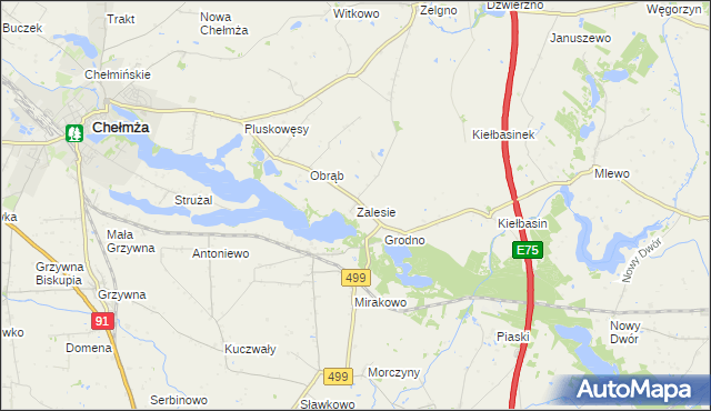 mapa Zalesie gmina Chełmża, Zalesie gmina Chełmża na mapie Targeo