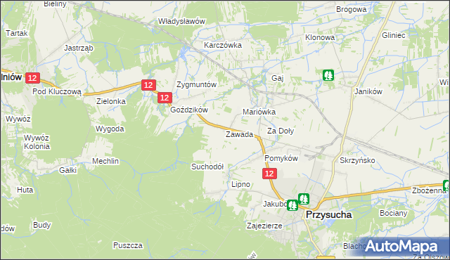 mapa Zawada gmina Przysucha, Zawada gmina Przysucha na mapie Targeo